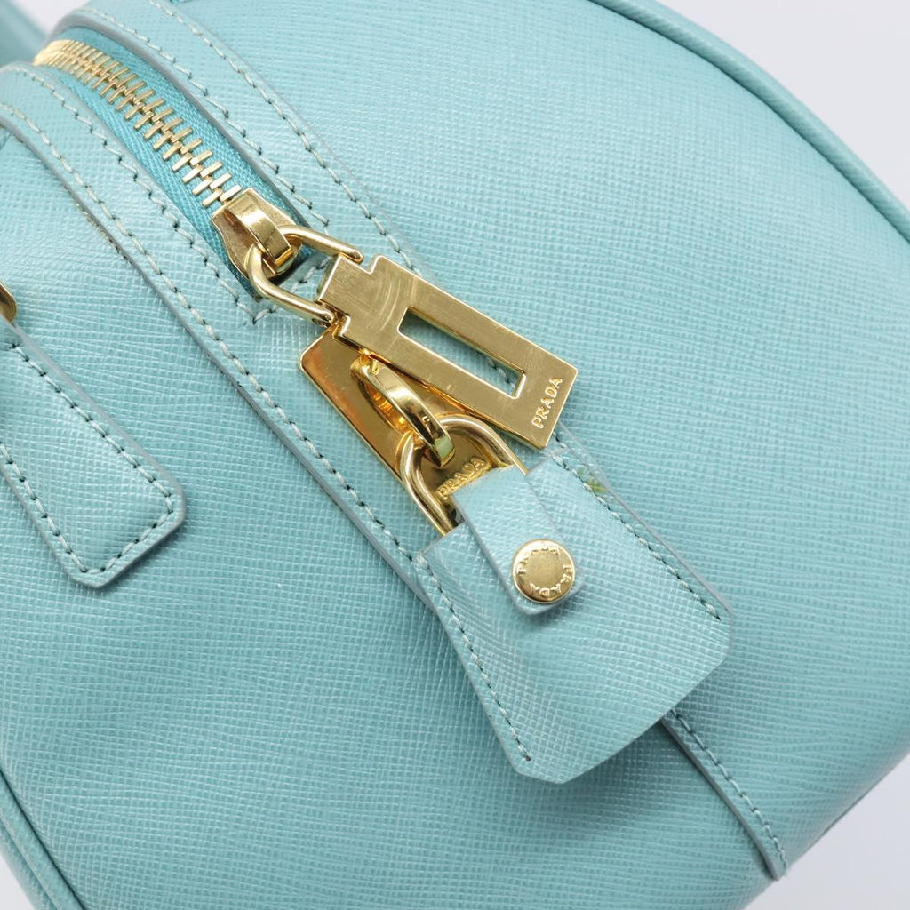 PRADA Boston Bag Saffiano leather 2way Light Blue Gold Auth 203450M