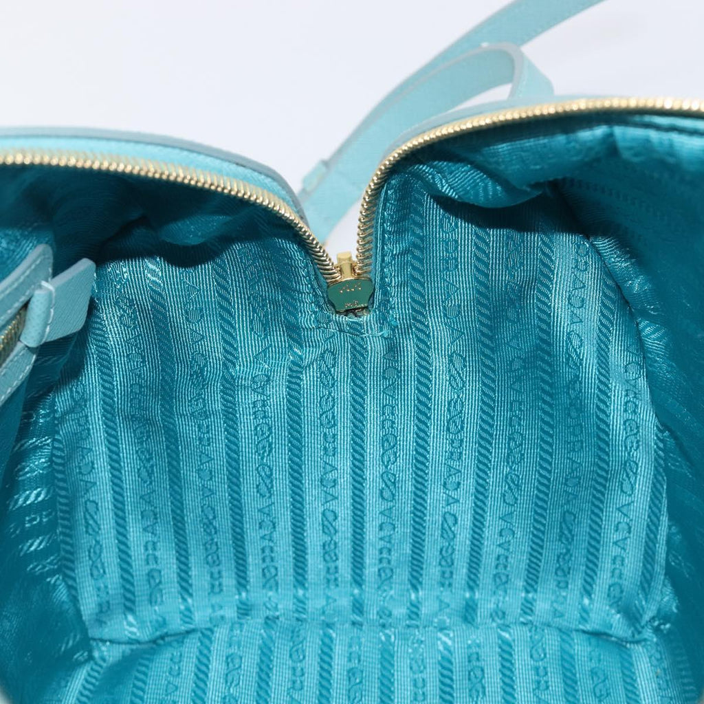 PRADA Boston Bag Saffiano leather 2way Light Blue Gold Auth 203450M