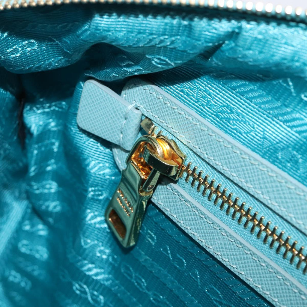 PRADA Boston Bag Saffiano leather 2way Light Blue Gold Auth 203450M