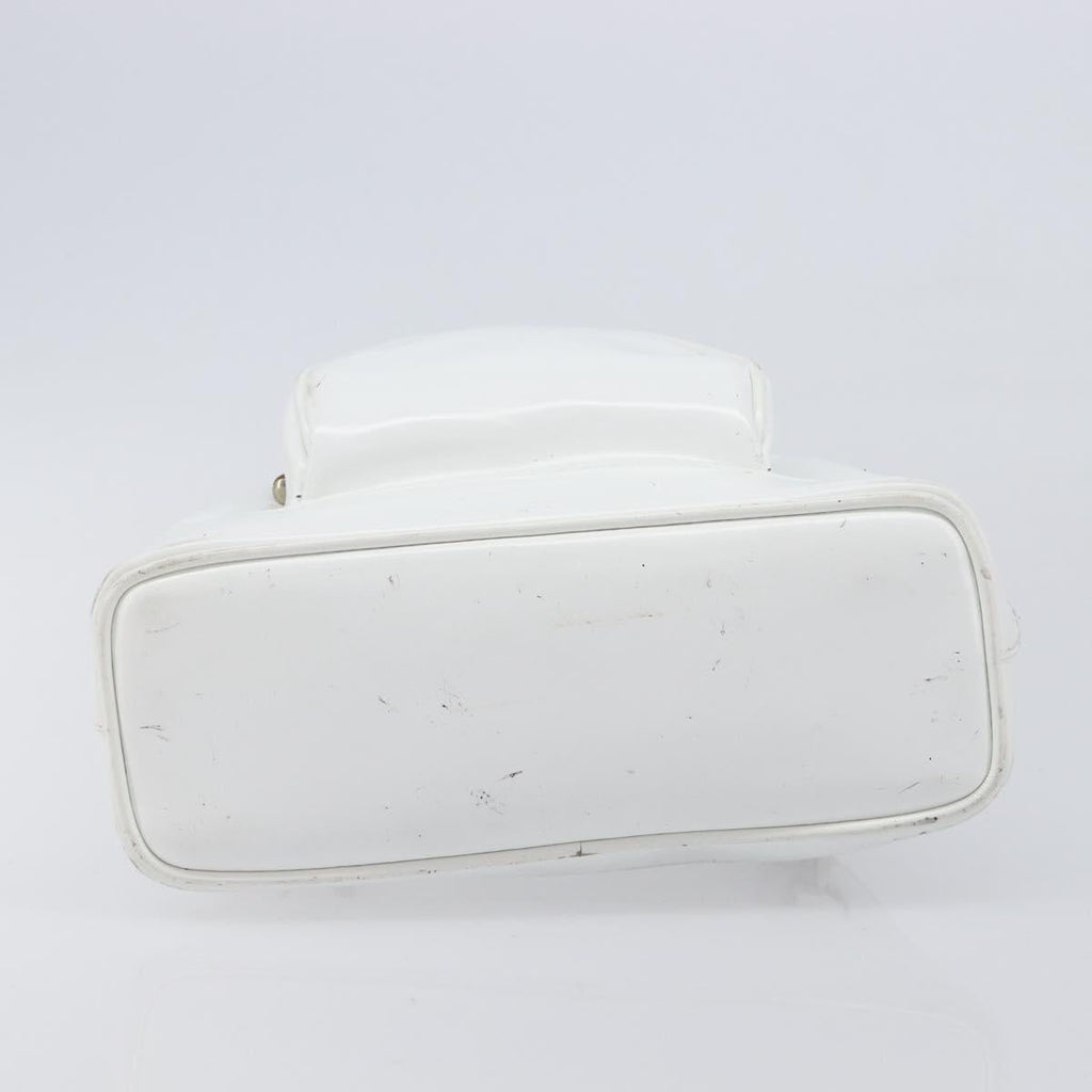 GUCCI Bamboo Shoulder Bag Patent Leather White Silver Auth 203638