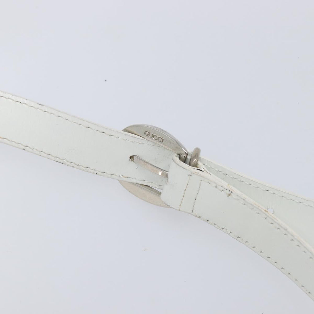 GUCCI Bamboo Shoulder Bag Patent Leather White Silver Auth 203638