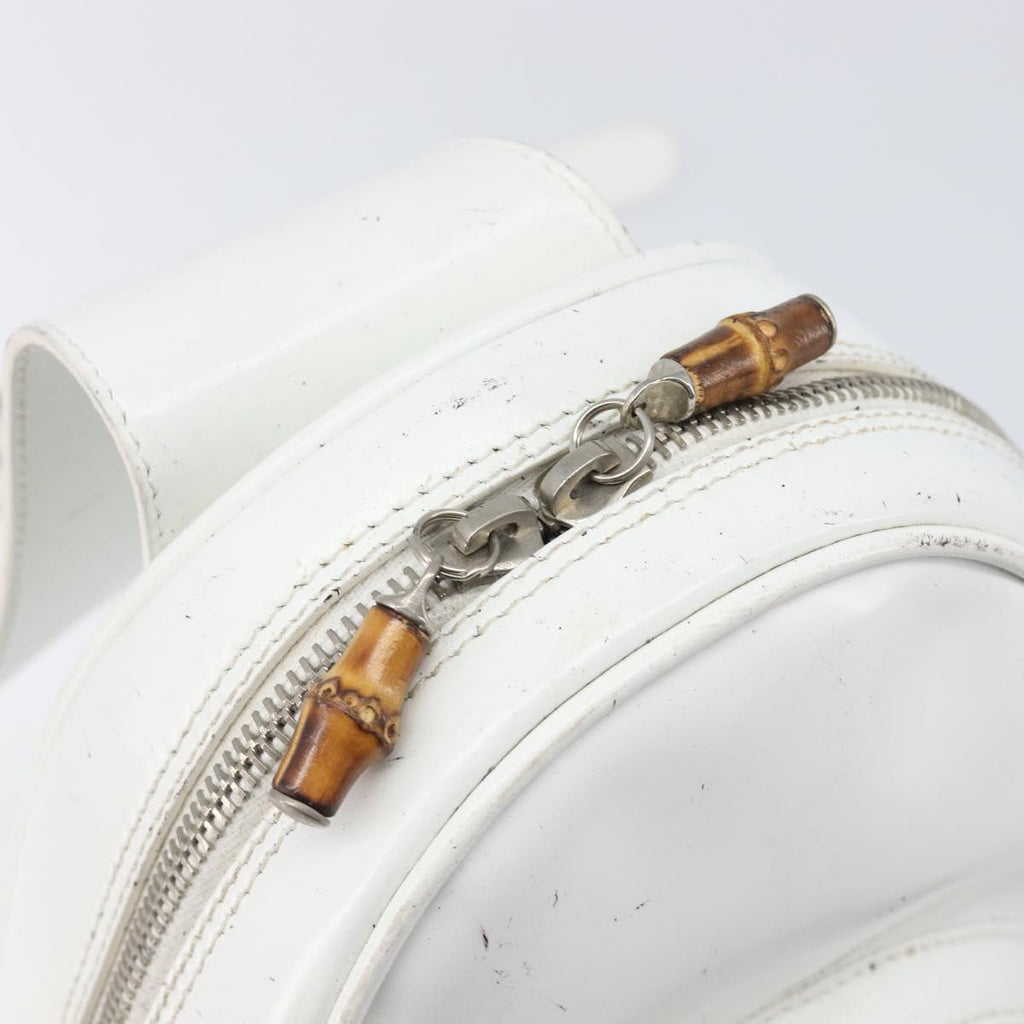 GUCCI Bamboo Shoulder Bag Patent Leather White Silver Auth 203638