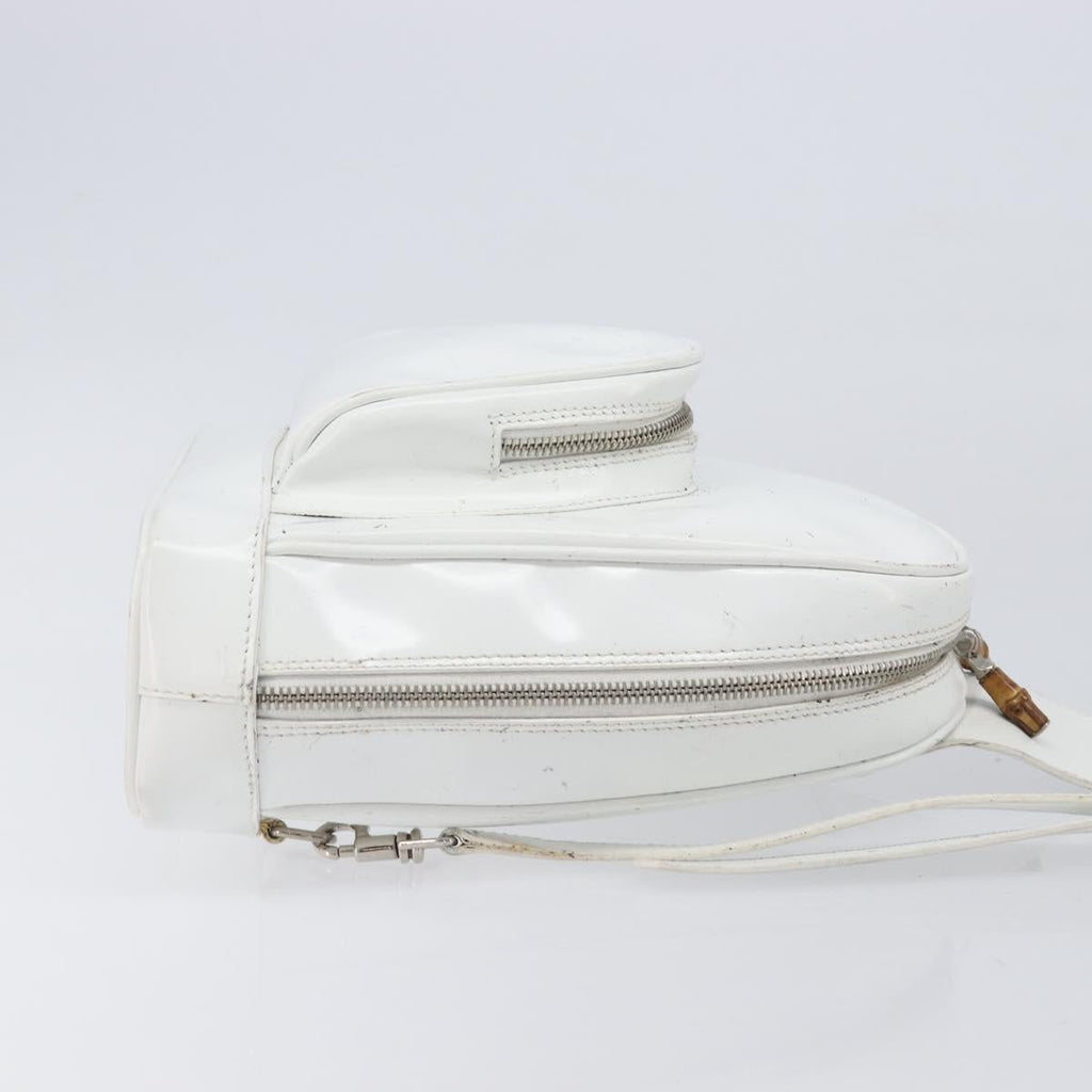 GUCCI Bamboo Shoulder Bag Patent Leather White Silver Auth 203638