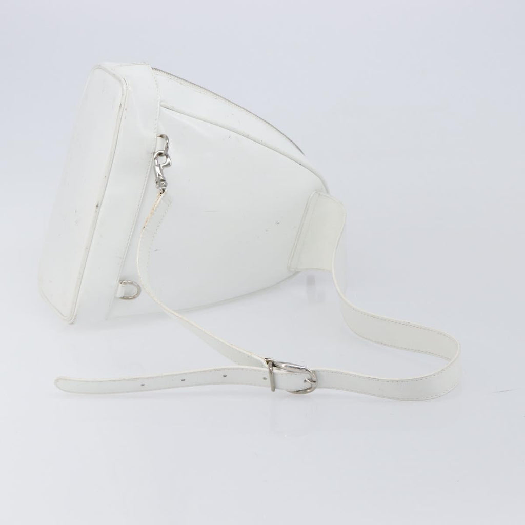 GUCCI Bamboo Shoulder Bag Patent Leather White Silver Auth 203638