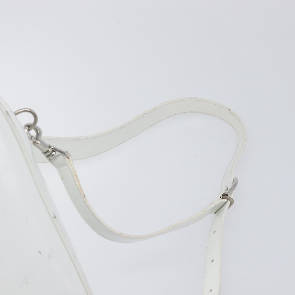 GUCCI Bamboo Shoulder Bag Patent Leather White Silver Auth 203638