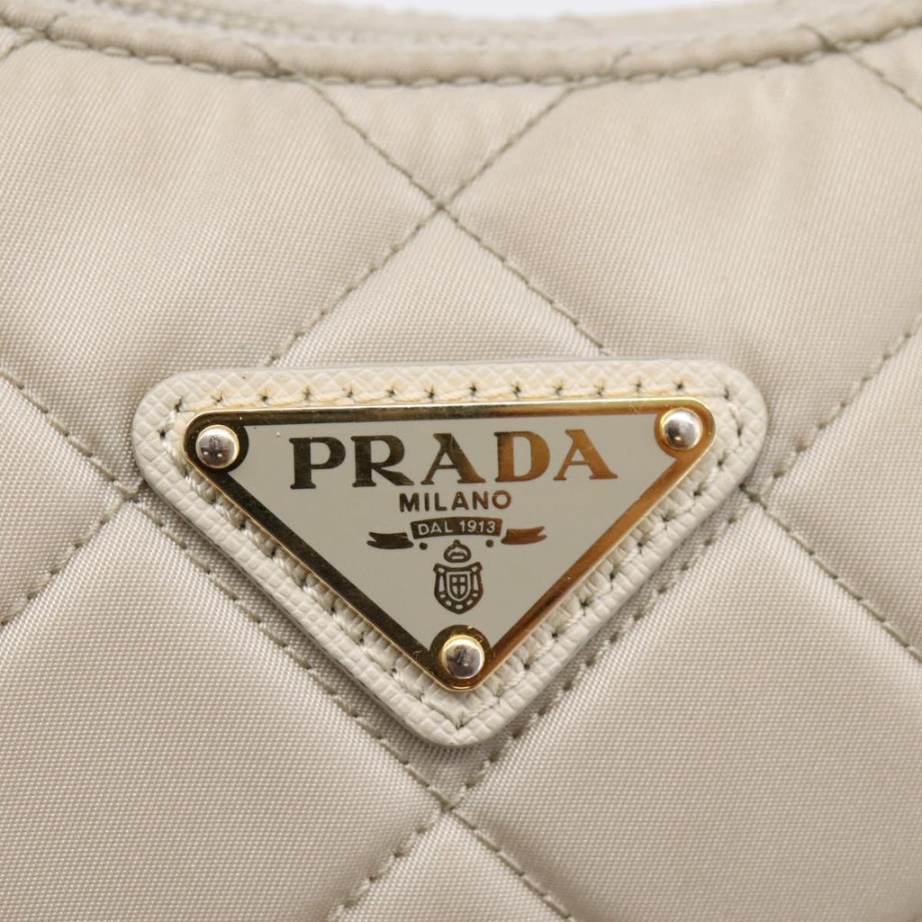 PRADA Hand Bag Nylon Beige Gold Auth 203797A