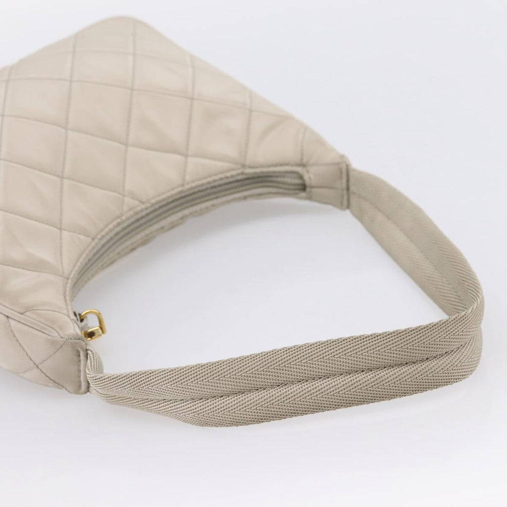 PRADA Hand Bag Nylon Beige Gold Auth 203797A