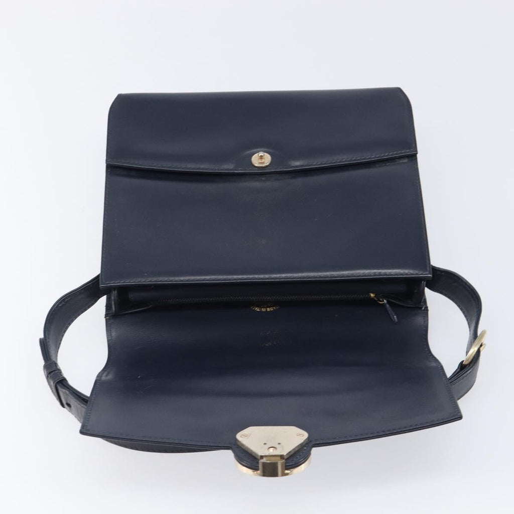 GUCCI Hand Bag Leather Navy Gold Auth 203834