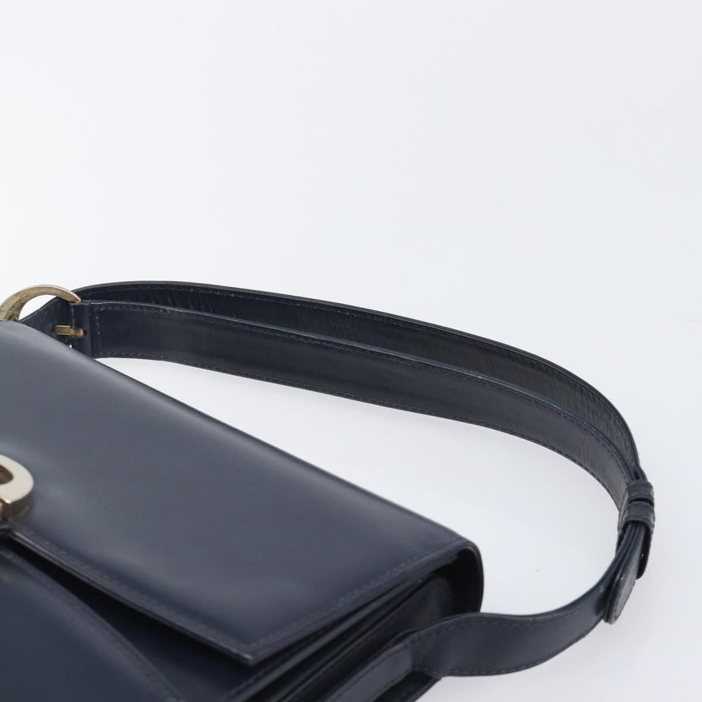 GUCCI Hand Bag Leather Navy Gold Auth 203834
