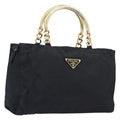 PRADA Metal Handle Hand Bag Nylon Black Gold Auth 203873