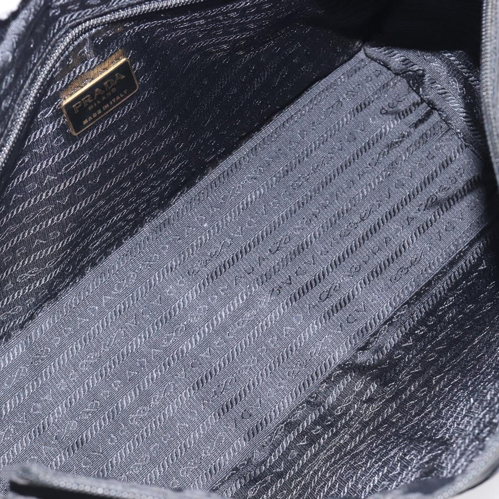PRADA Metal Handle Hand Bag Nylon Black Gold Auth 203873