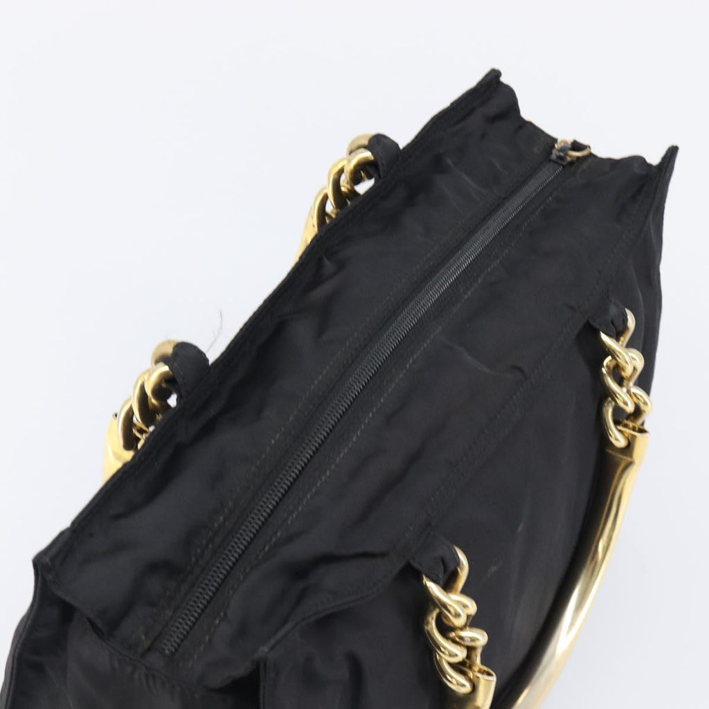 PRADA Metal Handle Hand Bag Nylon Black Gold Auth 203873
