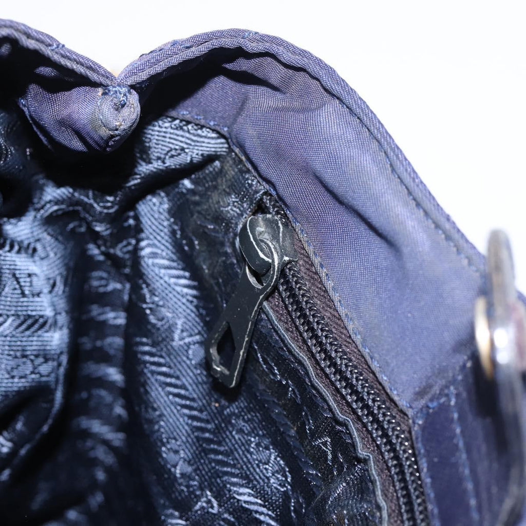 PRADA Chain Shoulder Bag Nylon Navy Gold Auth 203877