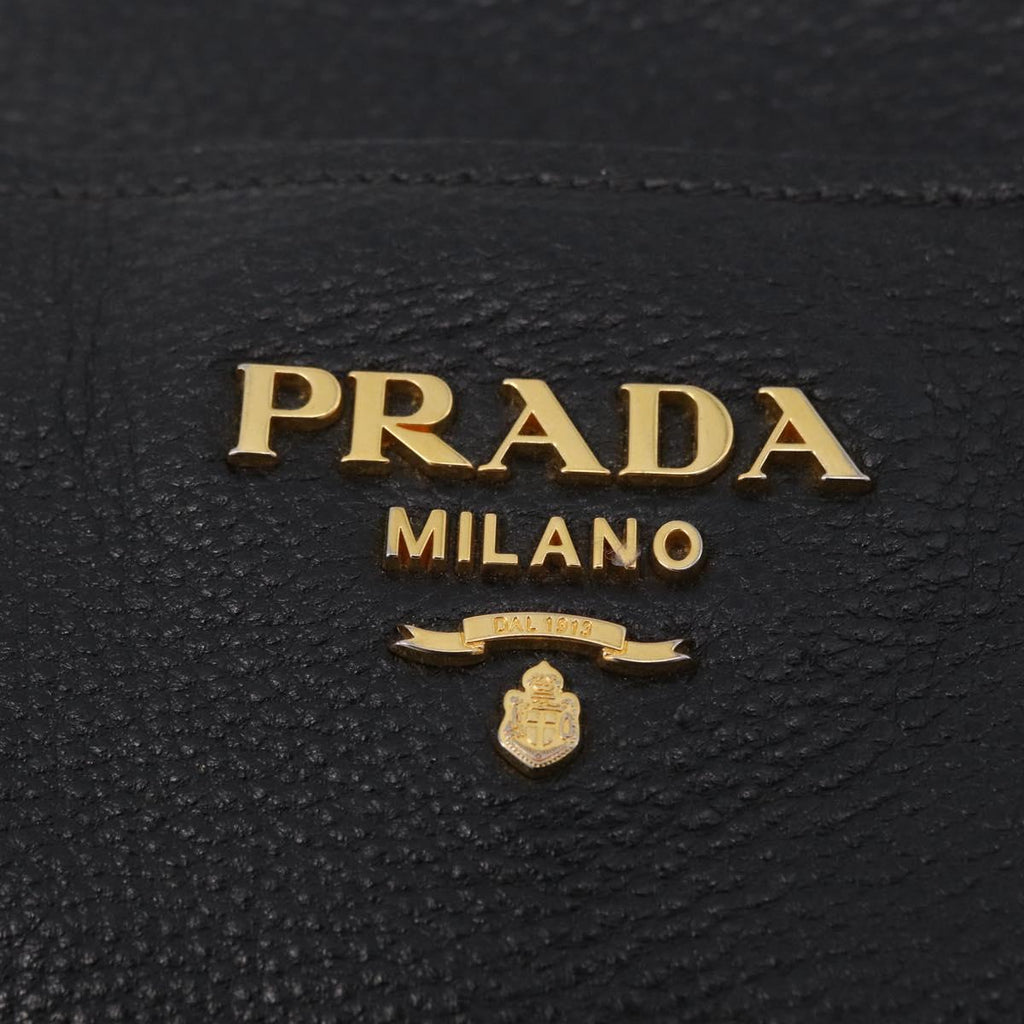 PRADA Tote Bag Vittero Dino Leather Black Gold Auth 203881V