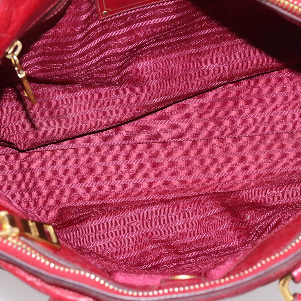 PRADA Hand Bag Vitter Shine 2way Red Gold Auth 204038