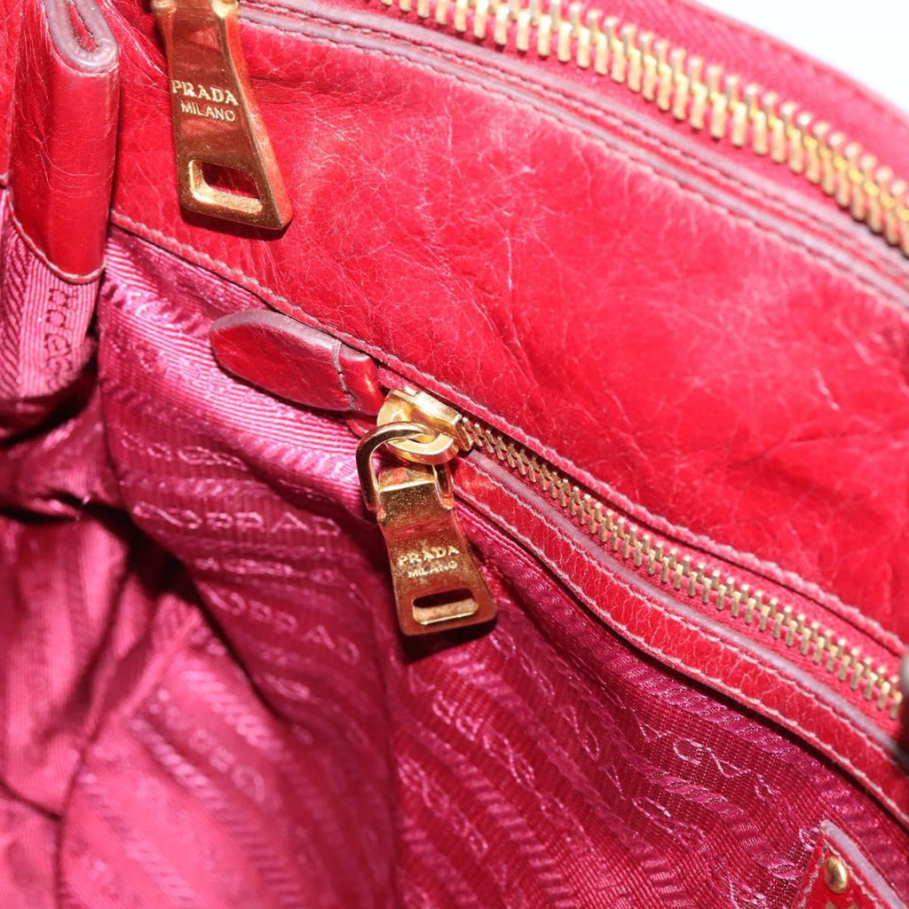 PRADA Hand Bag Vitter Shine 2way Red Gold Auth 204038