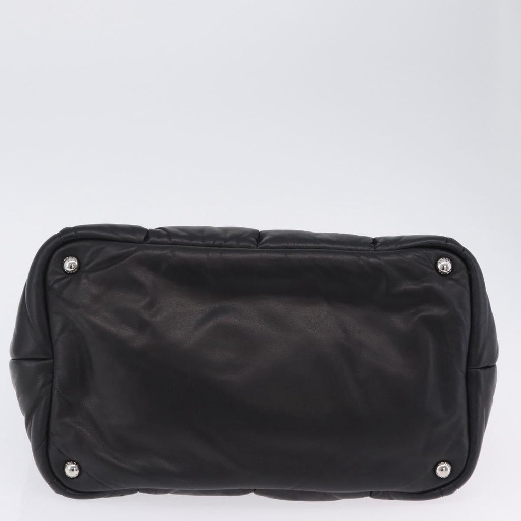 PRADA Nappa Bomber Tote Bag Leather 2way Black Silver Auth 204049M