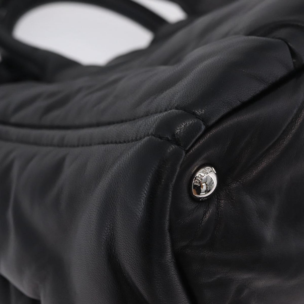 PRADA Nappa Bomber Tote Bag Leather 2way Black Silver Auth 204049M