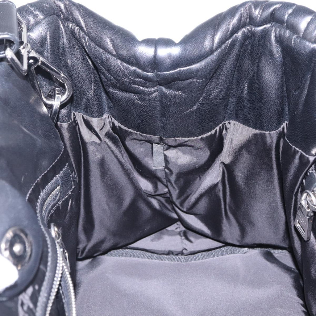 PRADA Nappa Bomber Tote Bag Leather 2way Black Silver Auth 204049M