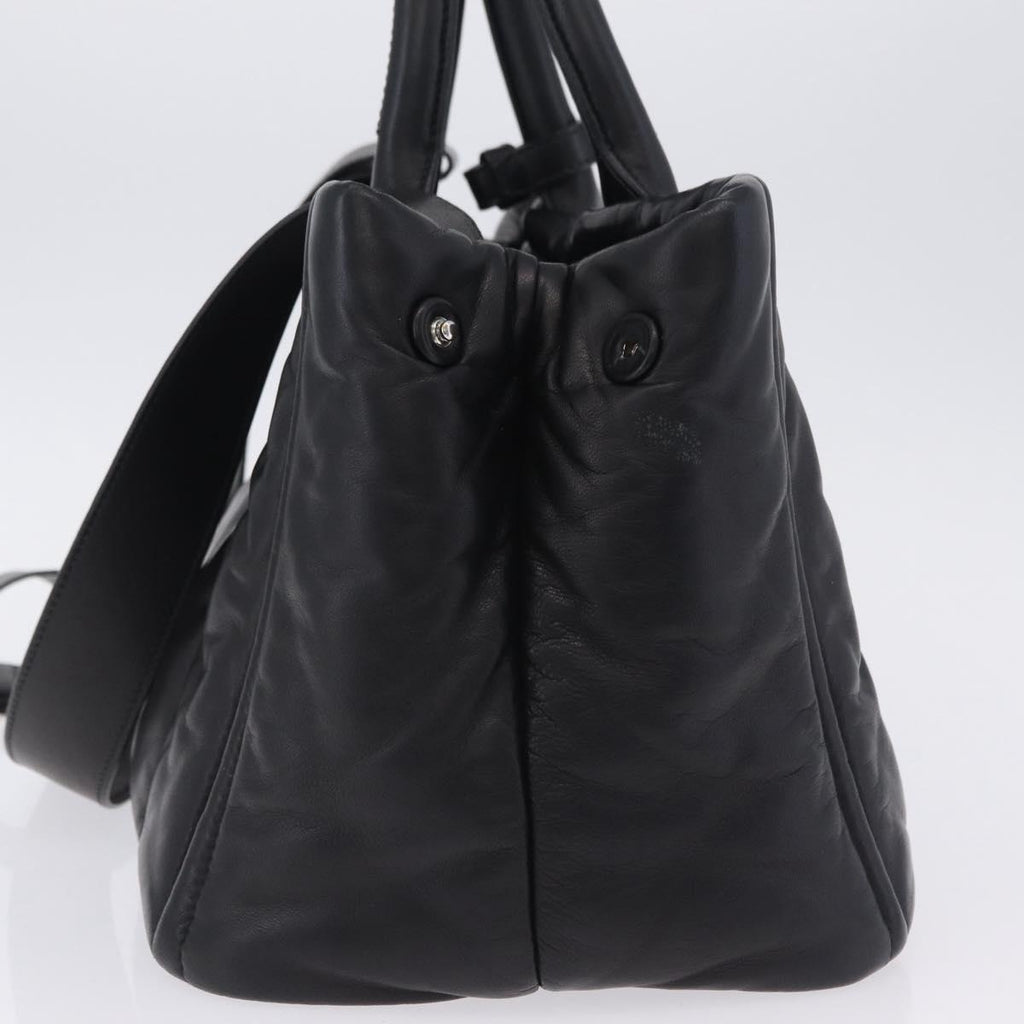 PRADA Nappa Bomber Tote Bag Leather 2way Black Silver Auth 204049M