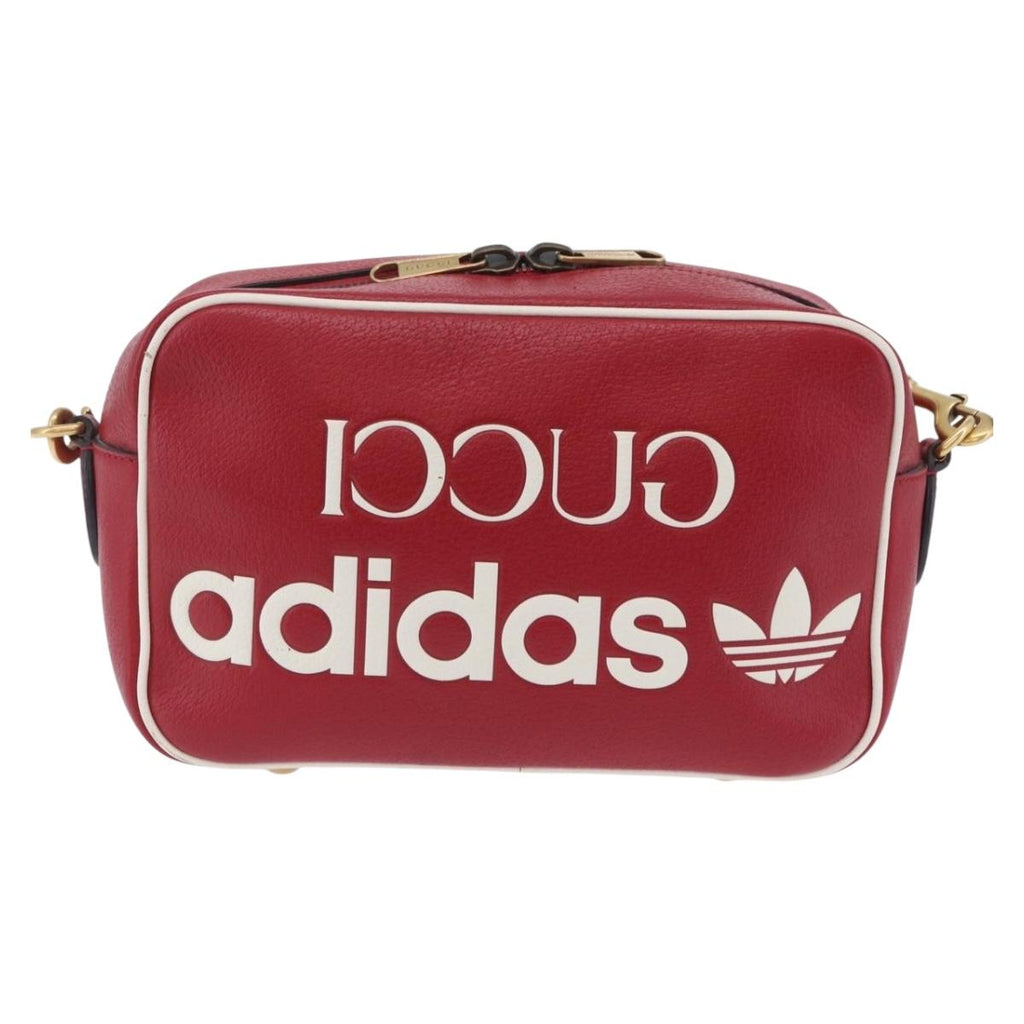 GUCCI Web Sherry Line Bag Leather Adidas Collaboration Red Gold Auth 204076M