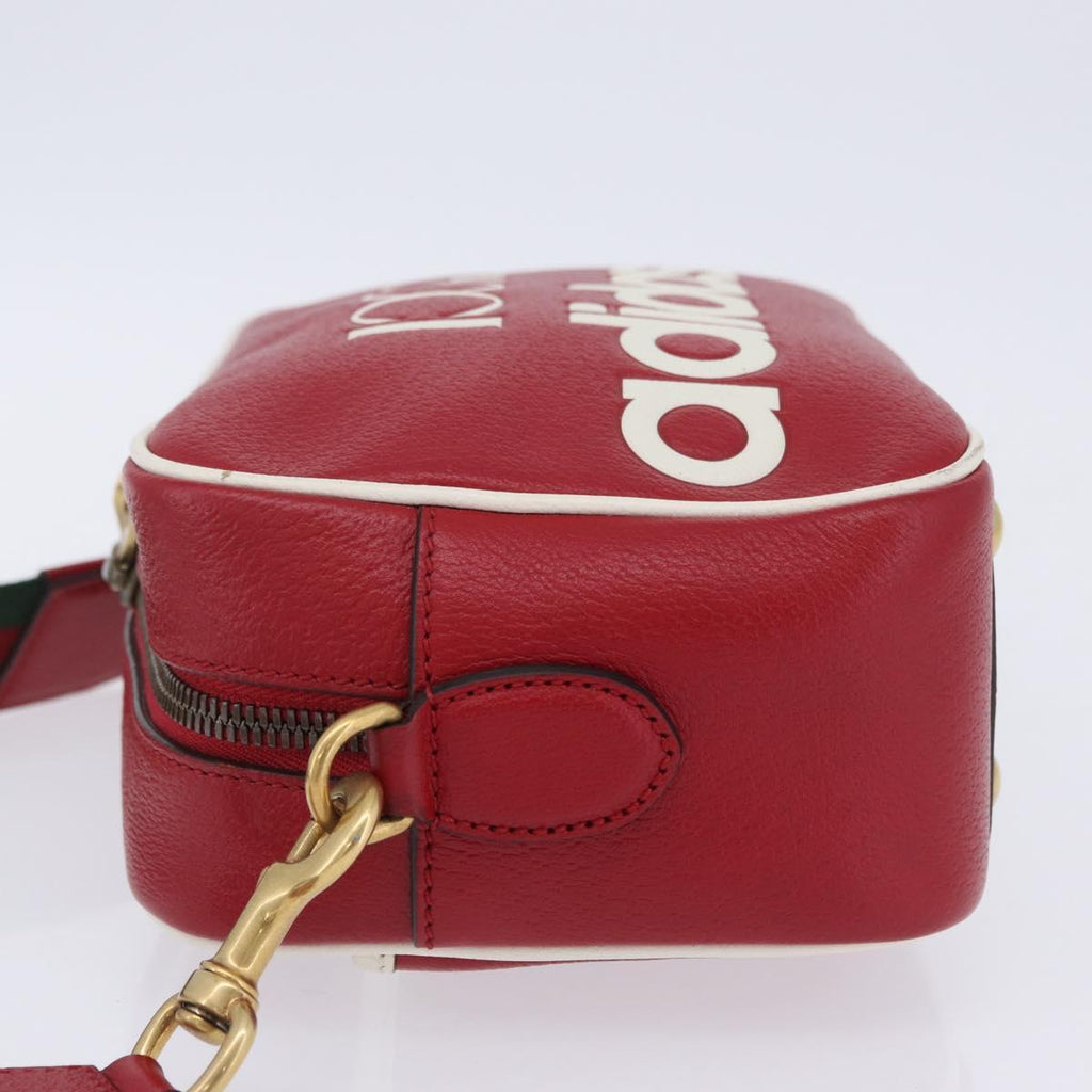 GUCCI Web Sherry Line Bag Leather Adidas Collaboration Red Gold Auth 204076M