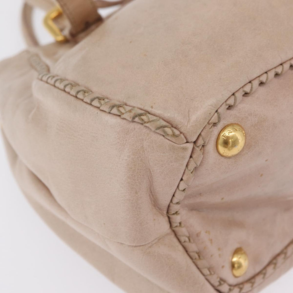 PRADA Hand Bag Vitter Shine Beige Gold Auth 204524