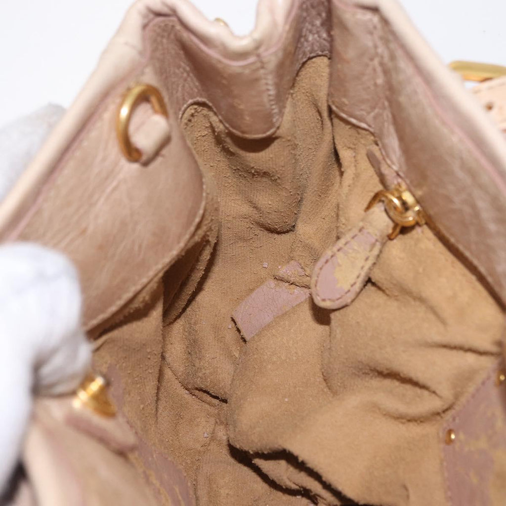 PRADA Hand Bag Vitter Shine Beige Gold Auth 204524