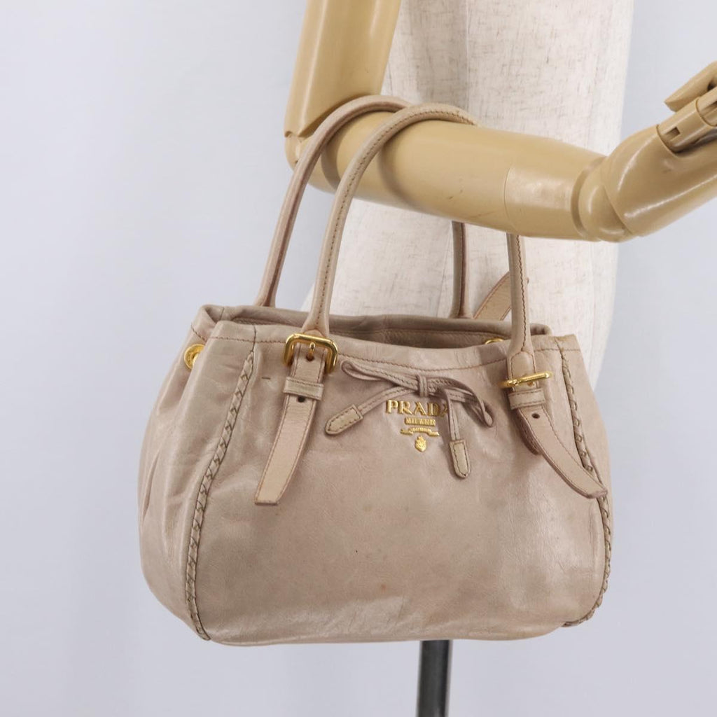 PRADA Hand Bag Vitter Shine Beige Gold Auth 204524
