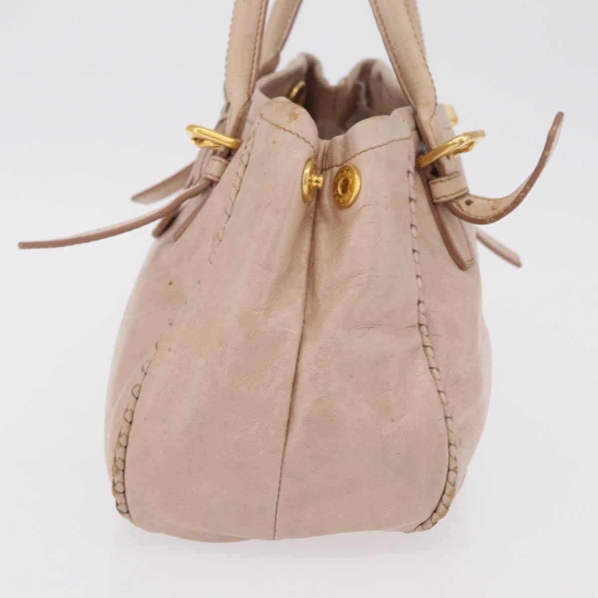 PRADA Hand Bag Vitter Shine Beige Gold Auth 204524