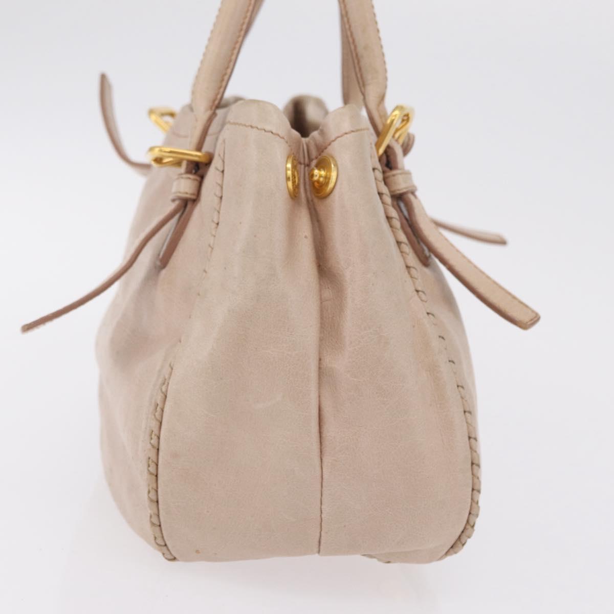 PRADA Hand Bag Vitter Shine Beige Gold Auth 204524