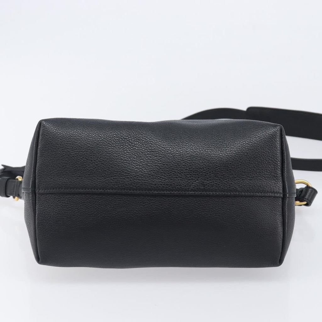 PRADA Hand Bag Leather 2way Black Gold Tone Auth 204580M