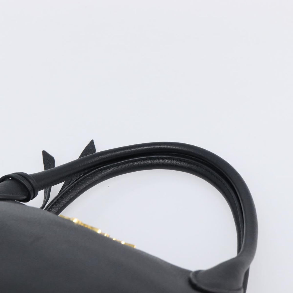 PRADA Hand Bag Leather 2way Black Gold Tone Auth 204580M