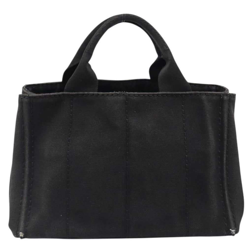 PRADA Canapa PM Hand Bag Canvas Black Gold Tone Auth 204699