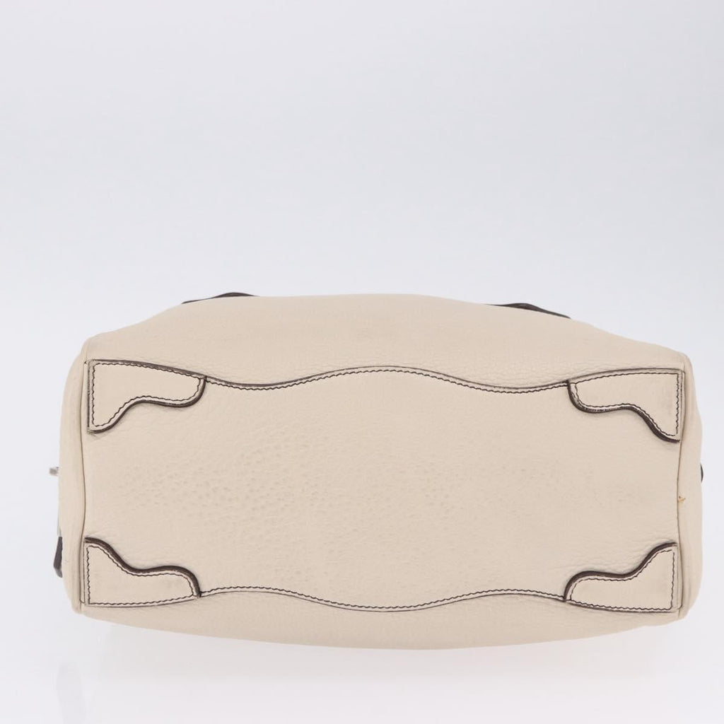 PRADA Hand Bag Leather White Silver Auth 204740A