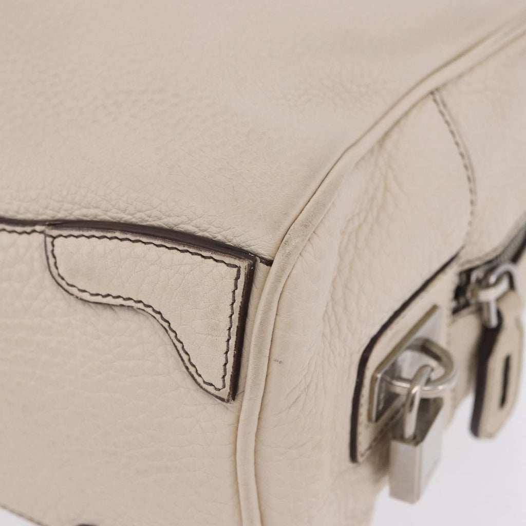 PRADA Hand Bag Leather White Silver Auth 204740A