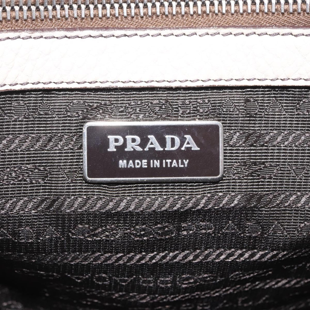 PRADA Hand Bag Leather White Silver Auth 204740A