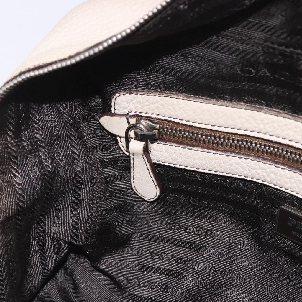 PRADA Hand Bag Leather White Silver Auth 204740A