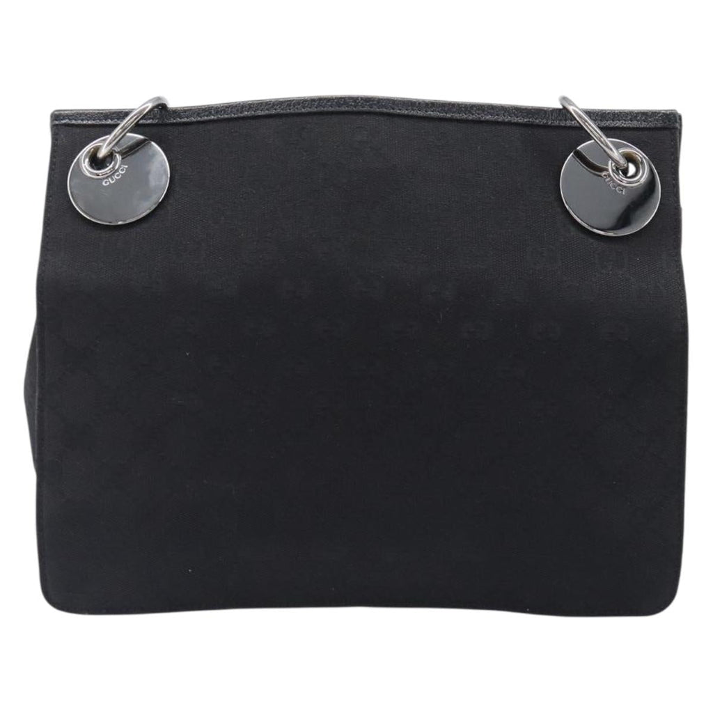 GUCCI GG Canvas Shoulder Bag Black Silver 120841 Auth 204749A