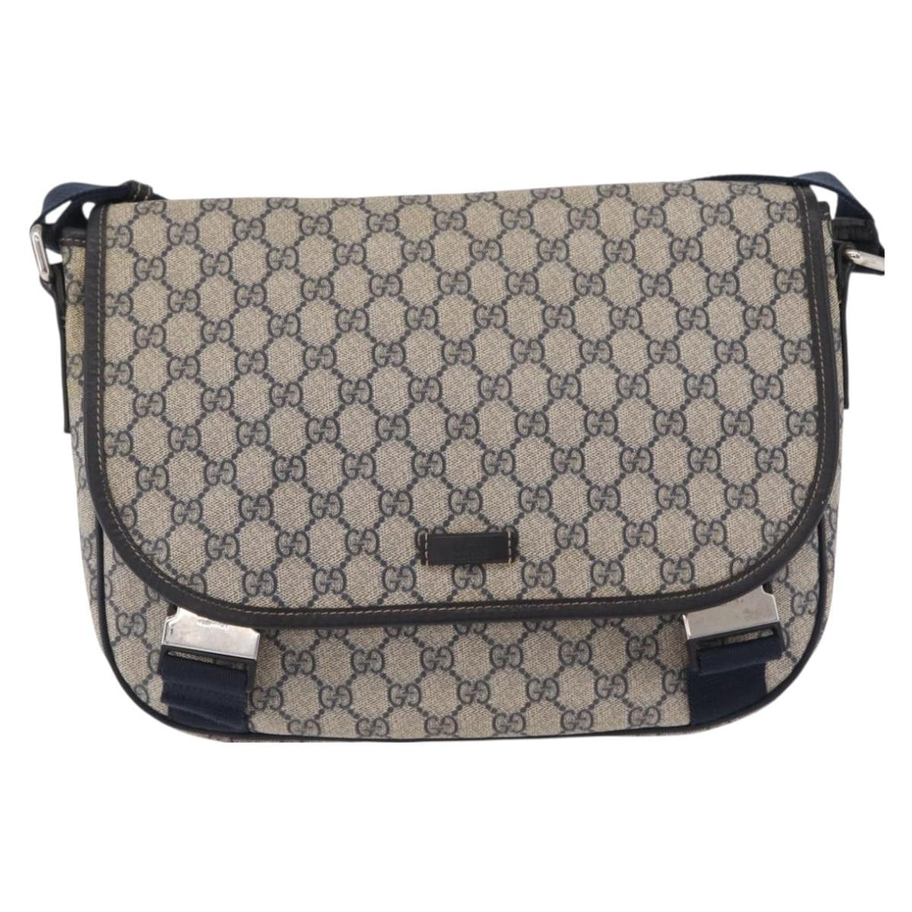 GUCCI GG Supreme Shoulder Bag PVC Navy Silver 201732 Auth 204923A