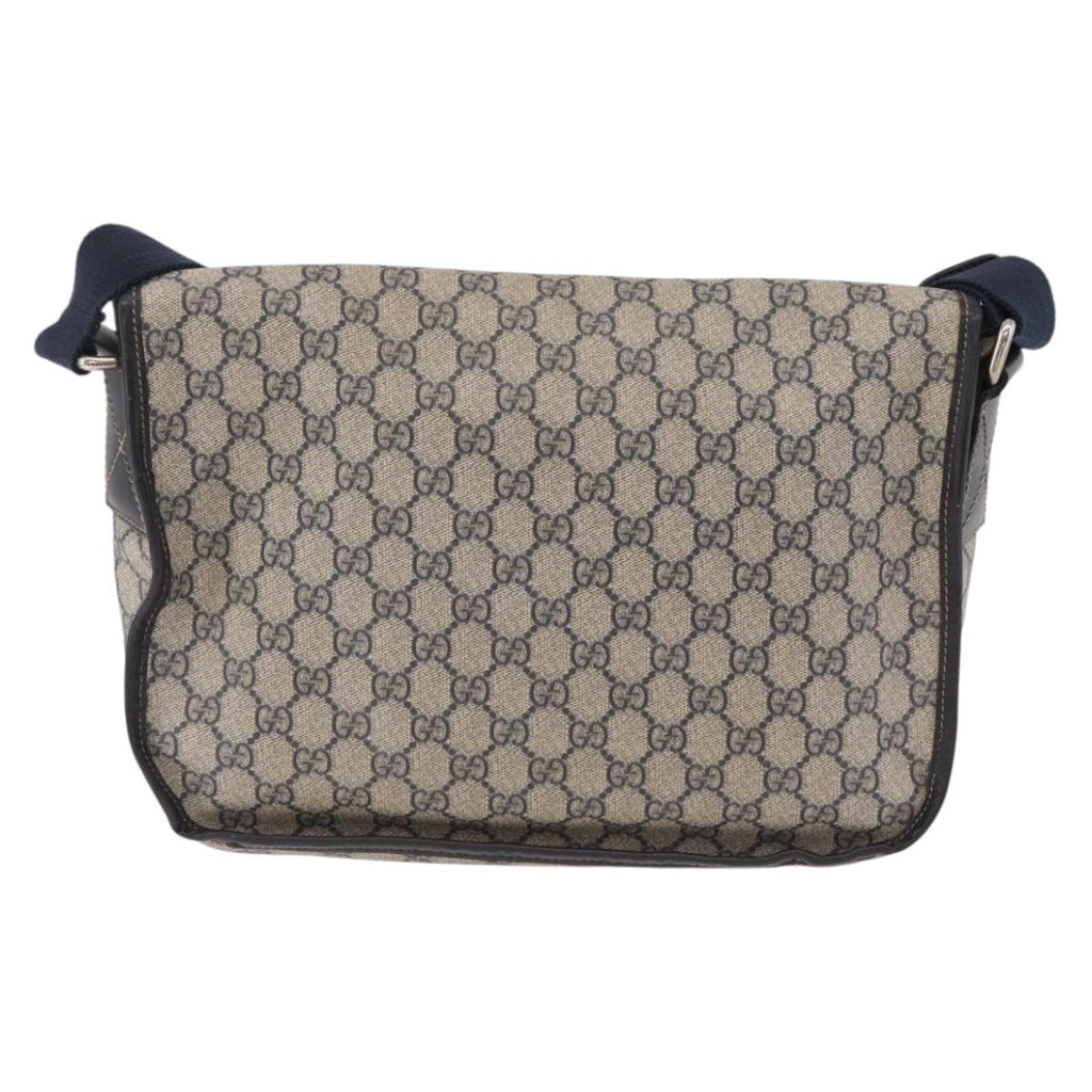 GUCCI GG Supreme Shoulder Bag PVC Navy Silver 201732 Auth 204923A