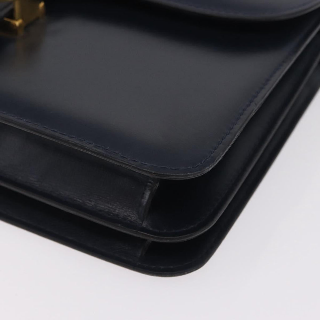 GUCCI Shoulder Bag Leather Navy Gold Auth 205027