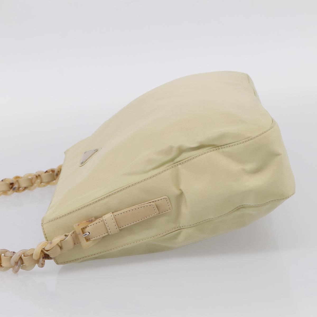 PRADA Chain Shoulder Bag Nylon Ivory Silver Auth 205029A