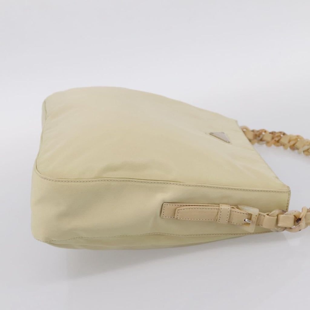 PRADA Chain Shoulder Bag Nylon Ivory Silver Auth 205029A
