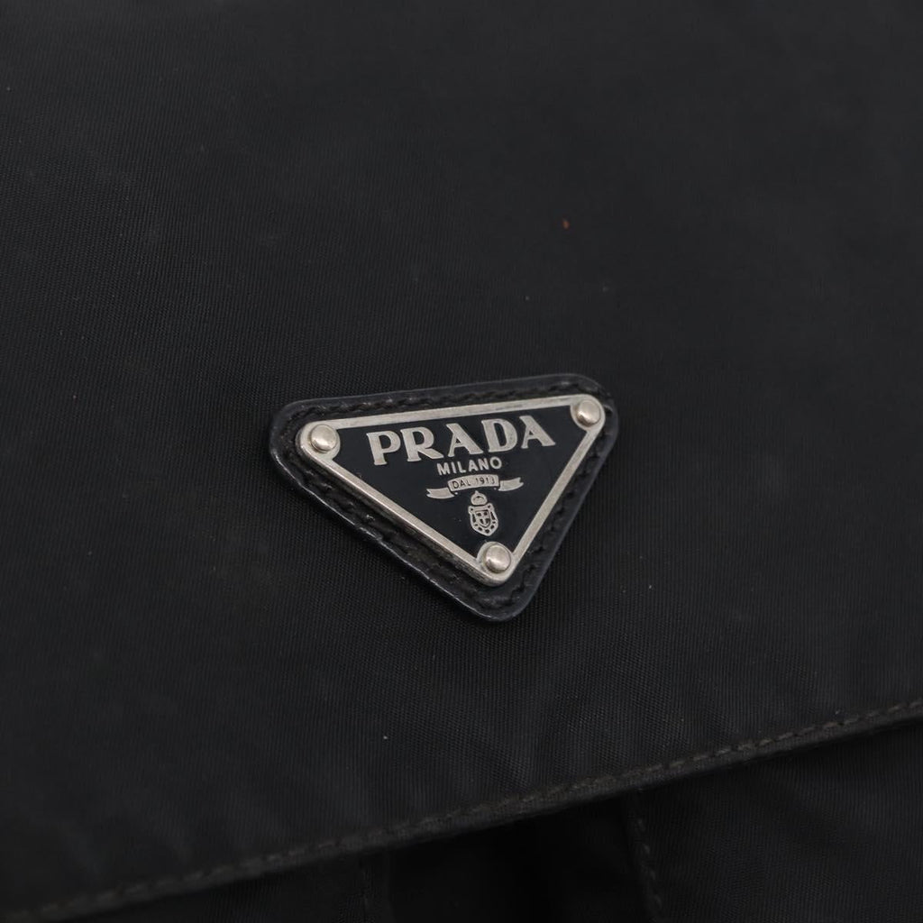 PRADA Shoulder Bag Nylon Black Silver Auth 205048
