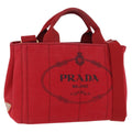 PRADA Canapa PM Hand Bag Canvas 2way Orange Gold Auth 205107