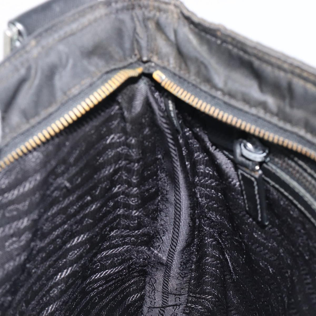 PRADA Shoulder Bag Nylon Black Silver Auth 205158