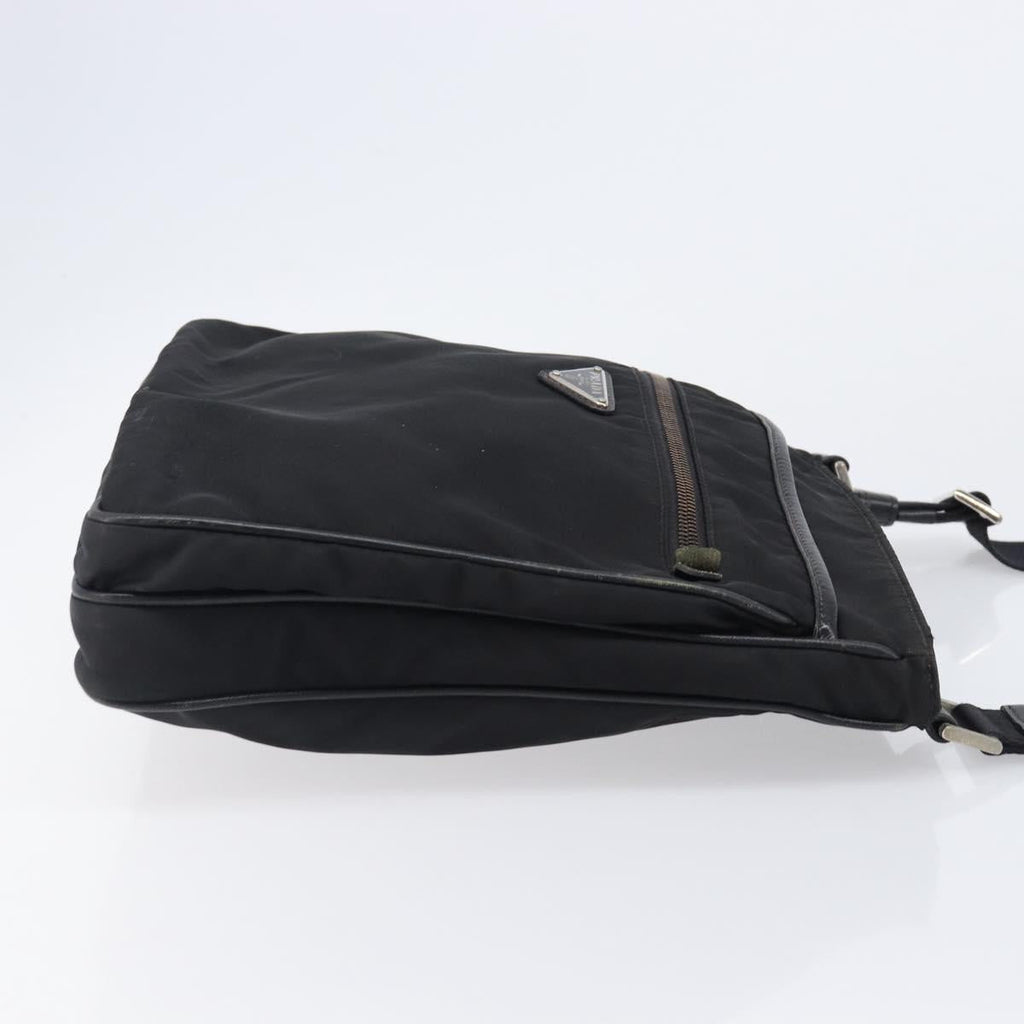 PRADA Shoulder Bag Nylon Black Silver Auth 205158