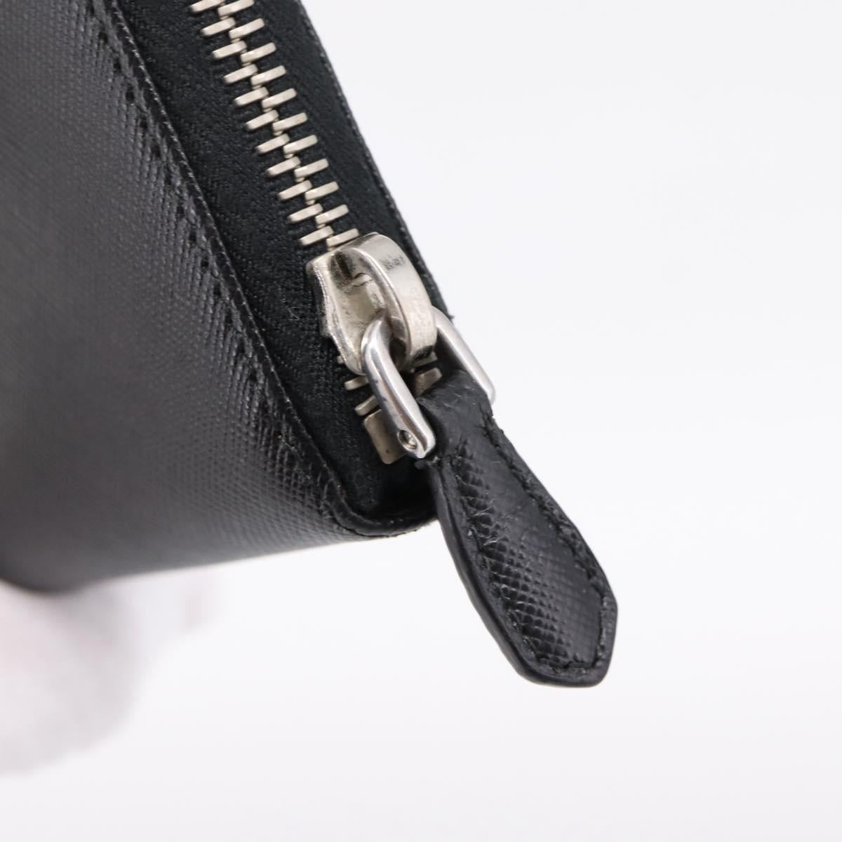 PRADA Long Wallet Saffiano leather Black Silver Auth 205215V