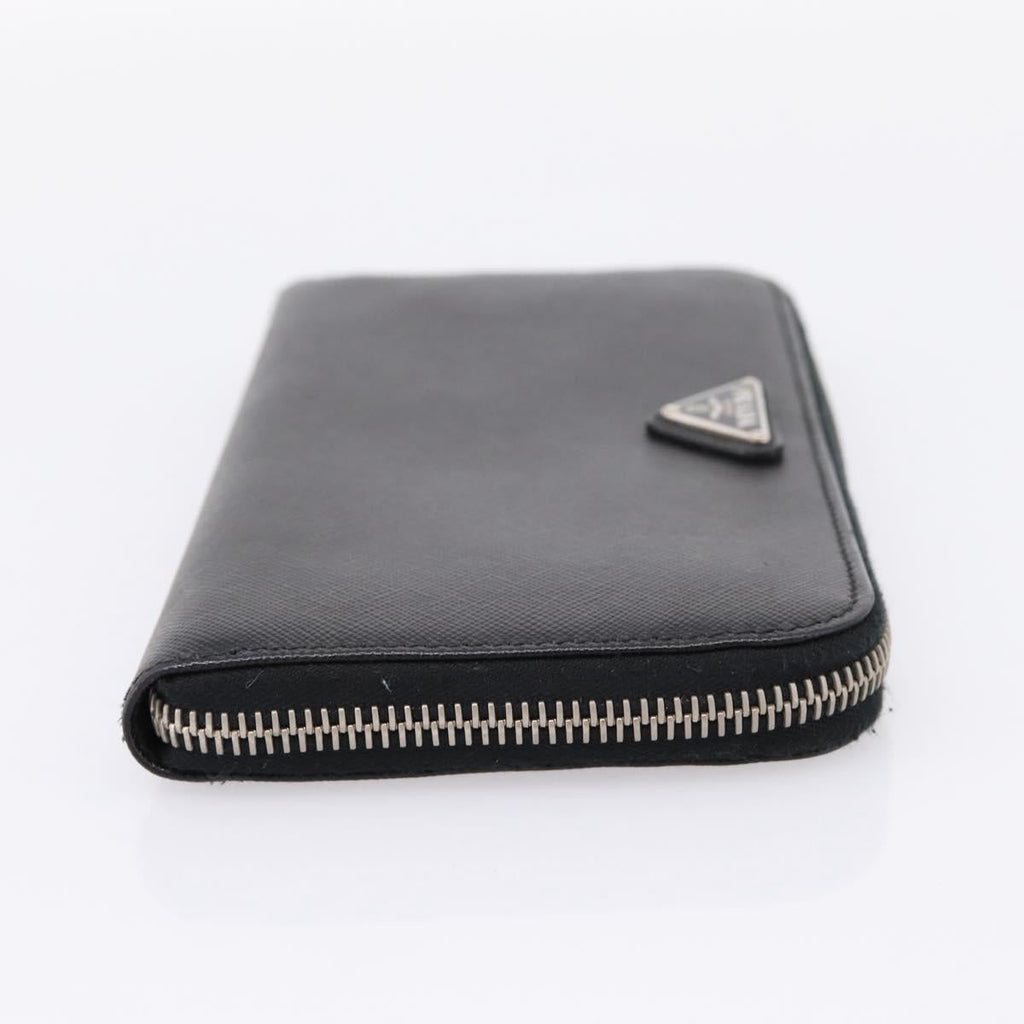 PRADA Long Wallet Saffiano leather Black Silver Auth 205215V
